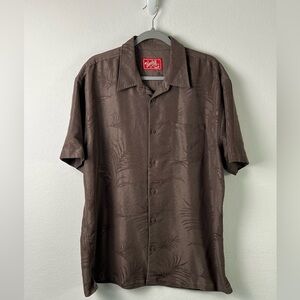 Woody’s Retro Lounge Brown Hawaiian Style Short Sleeve Button Down